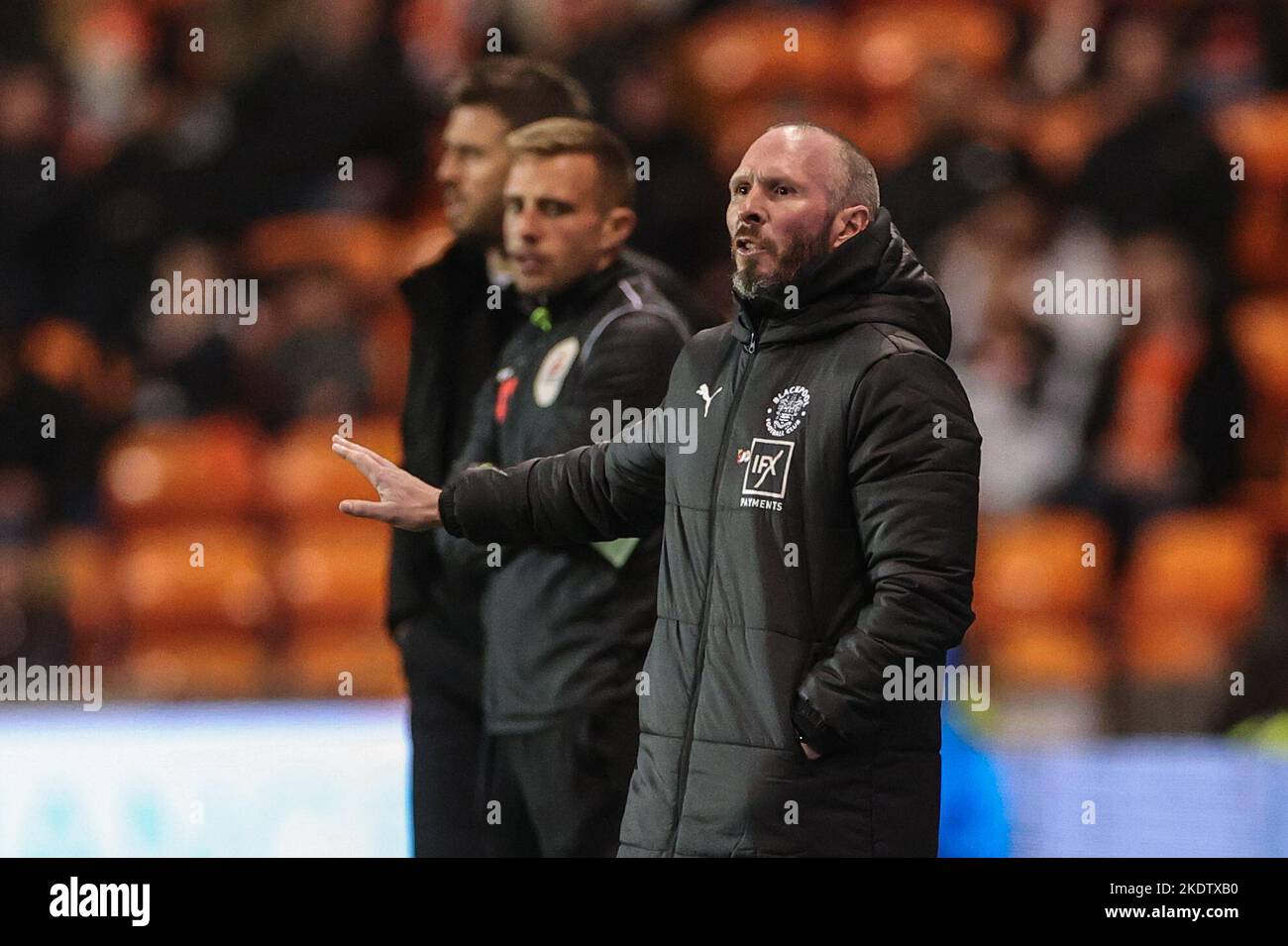 Michael Appleton Manager of Blackpool gives his team instructions
