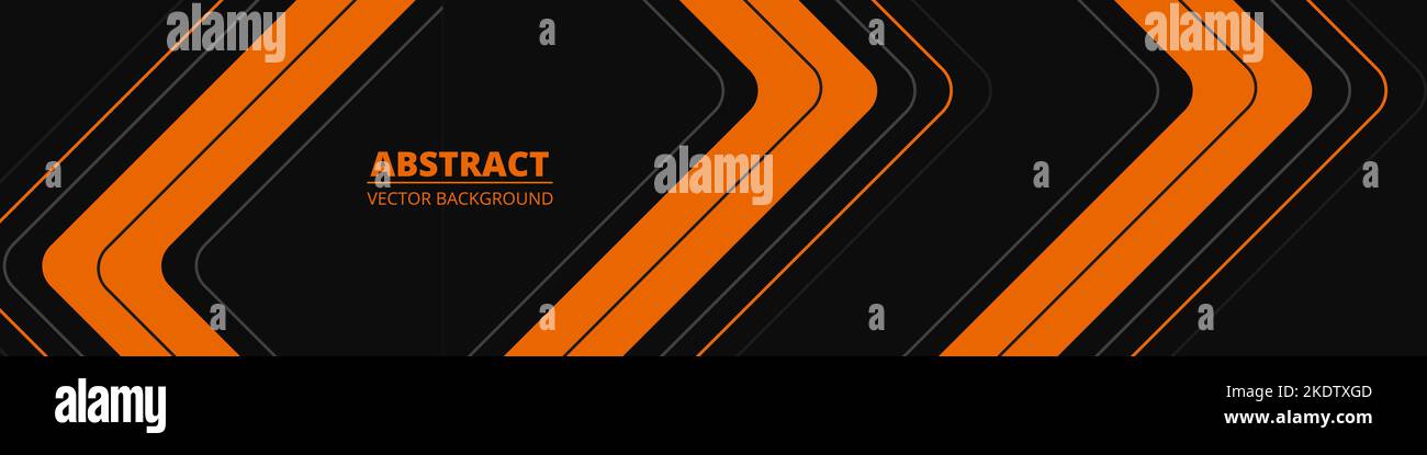 Black abstract wide banner with orange and gray lines, arrows and ...