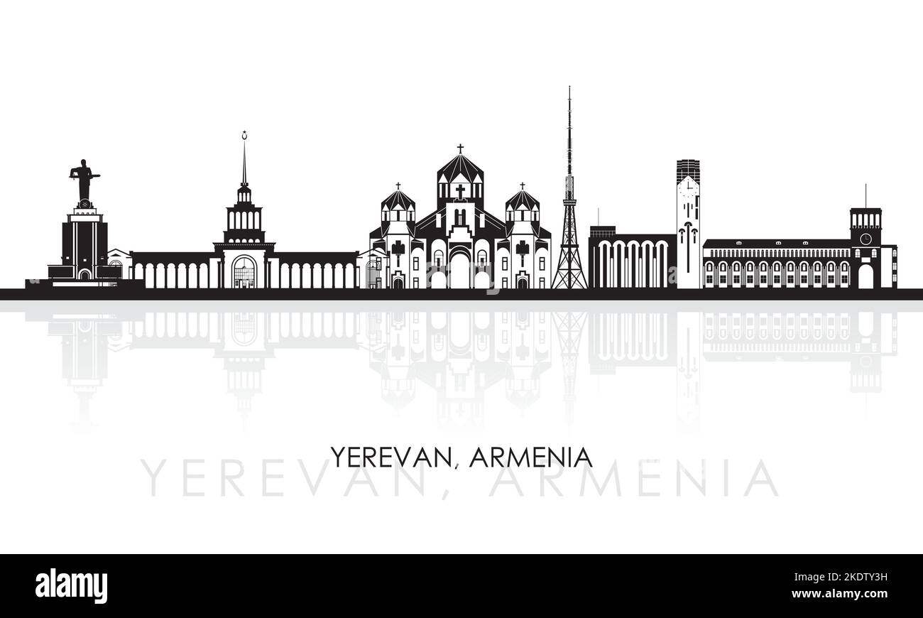 Silhouette Skyline panorama of city of Yerevan, Armenia vector