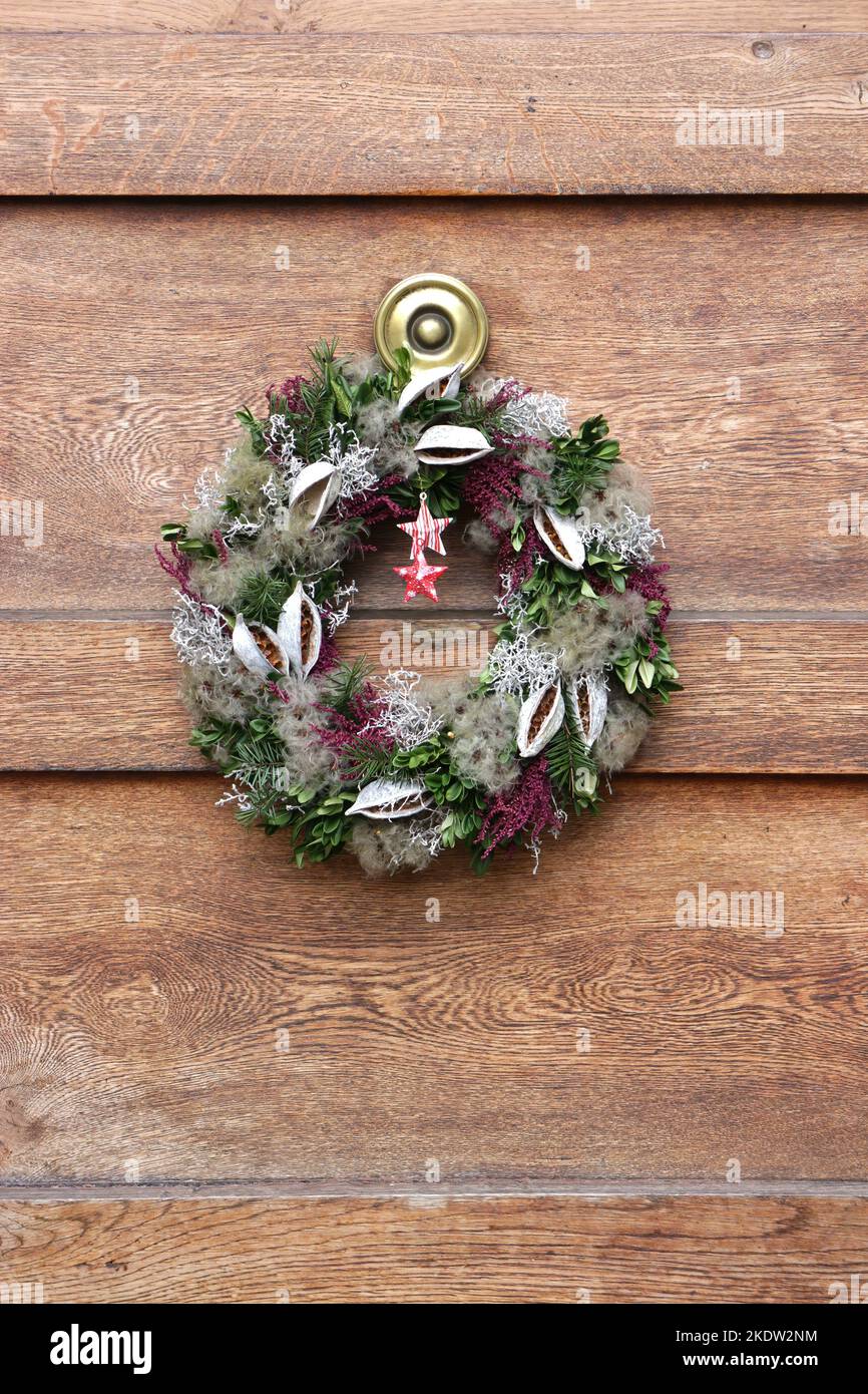 Beautiful handmade Christmas door wreath Stock Photo
