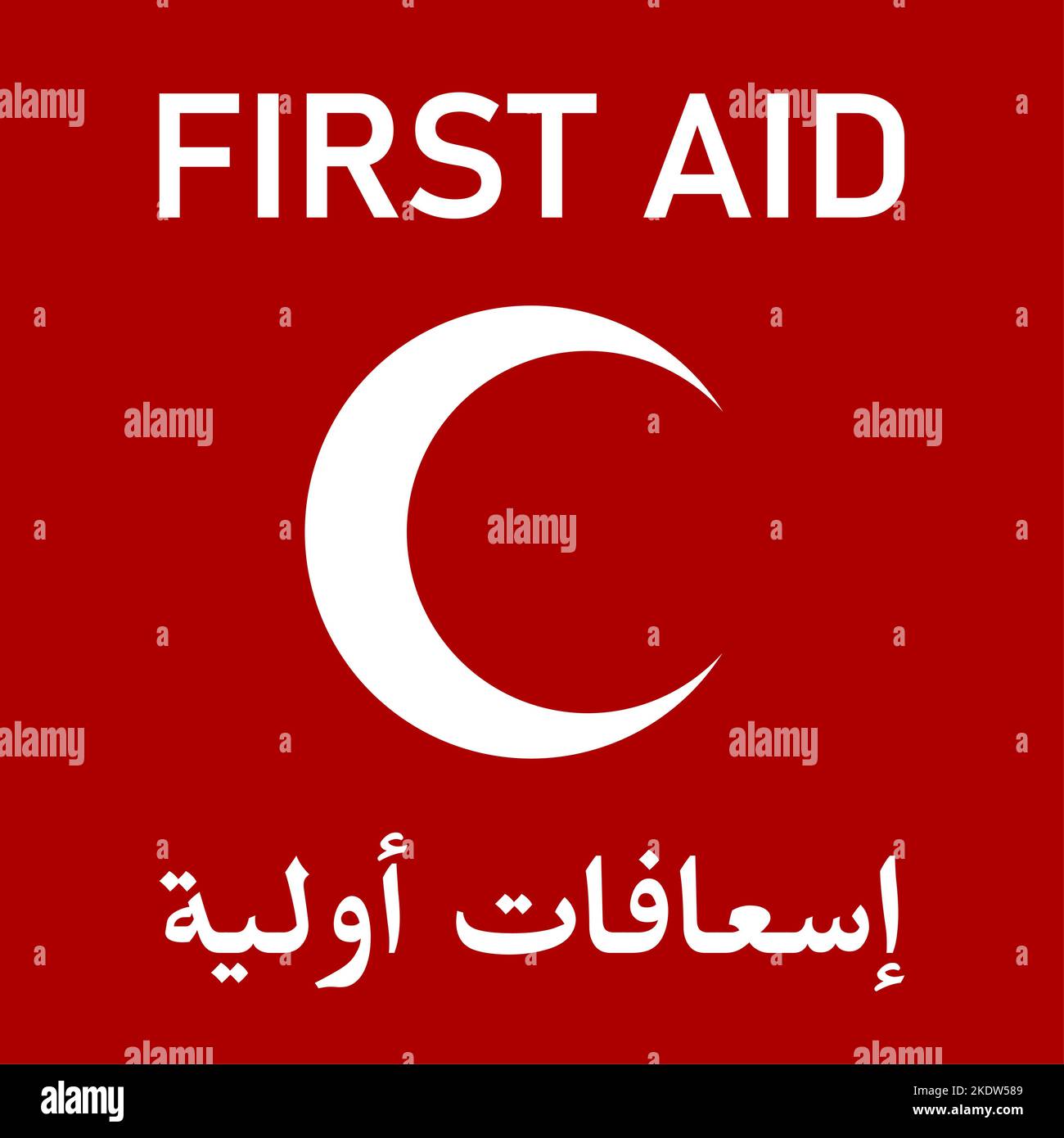 Red First Aid Box Icon in English and Arabic with Crescent or Half Moon