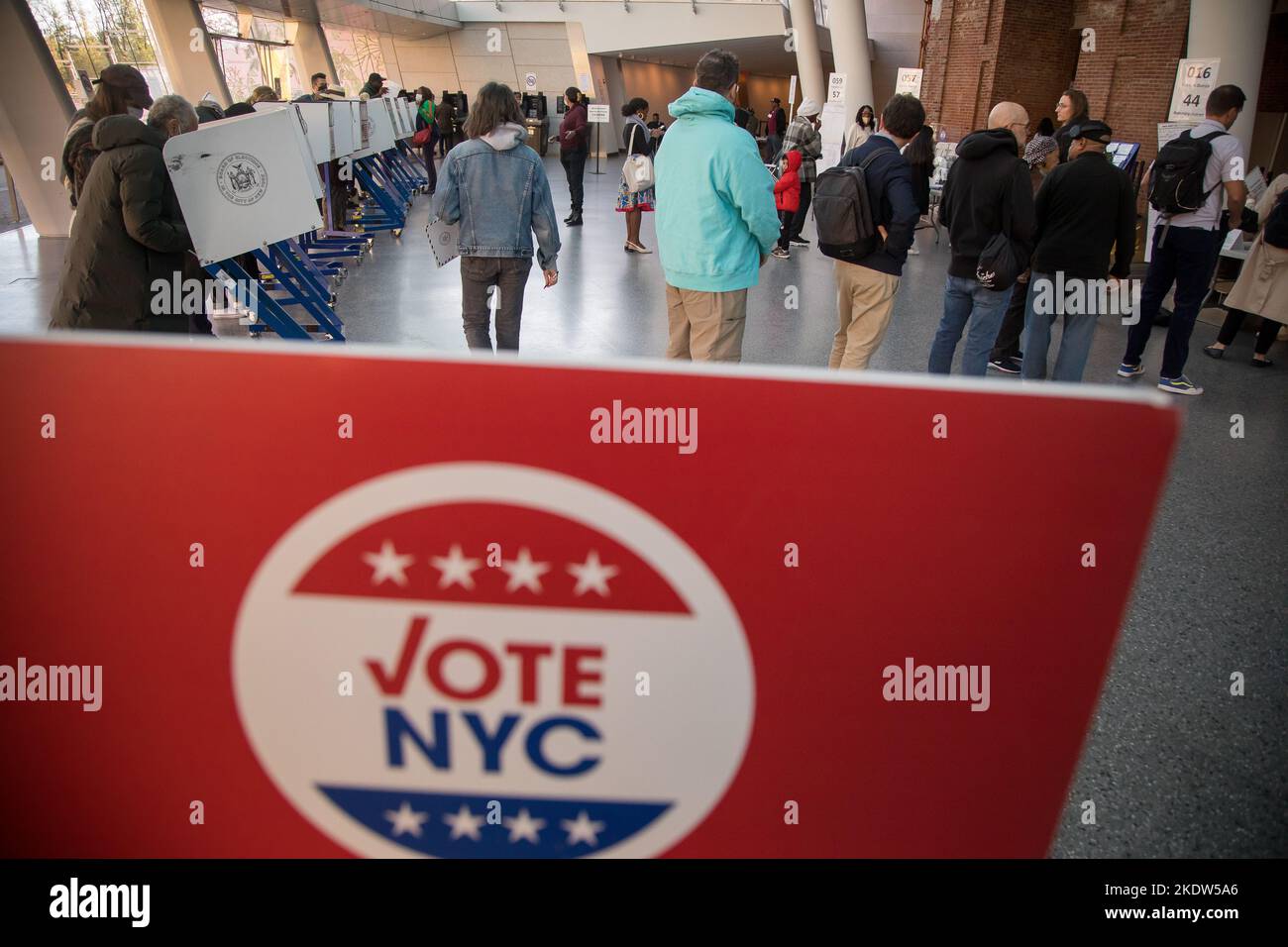 New York, USA. 8th Nov, 2022. Voters are seen at a polling station in New York, the United States, on Nov. 8, 2022. Concerned voters across the United States are going to the polls to cast their ballots in the 2022 midterm elections on Tuesday amid heightened partisanship and divide. Credit: Michael Nagle/Xinhua/Alamy Live News Stock Photo