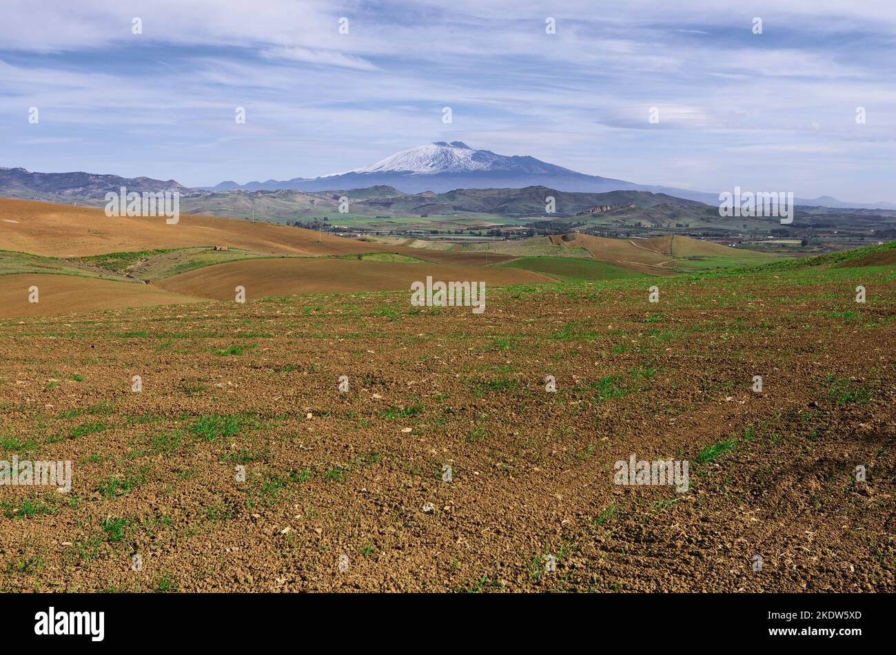 Mount Etna and Sicily farm land, Italy Stock Photo Alamy