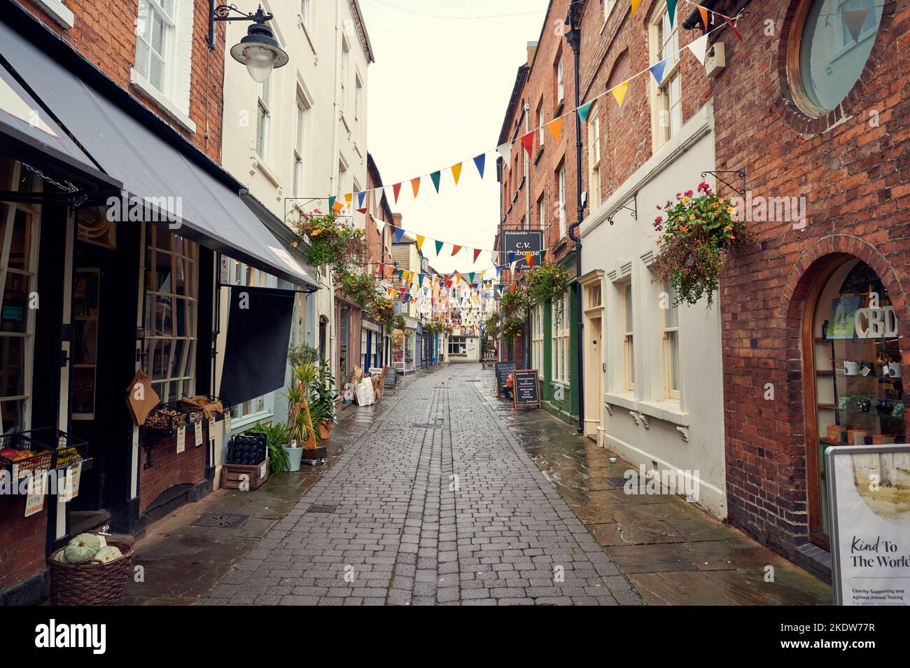 07 Nov 2022 Hereford UK Church Street. Old narrow street of shops in