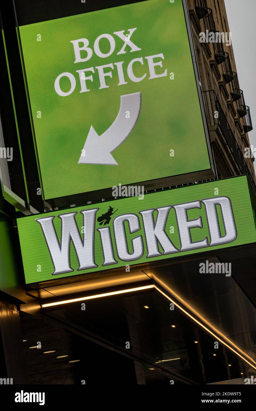 Box Office Sign for "Wicked", the musical, at the Gershwin theatre, NYC
