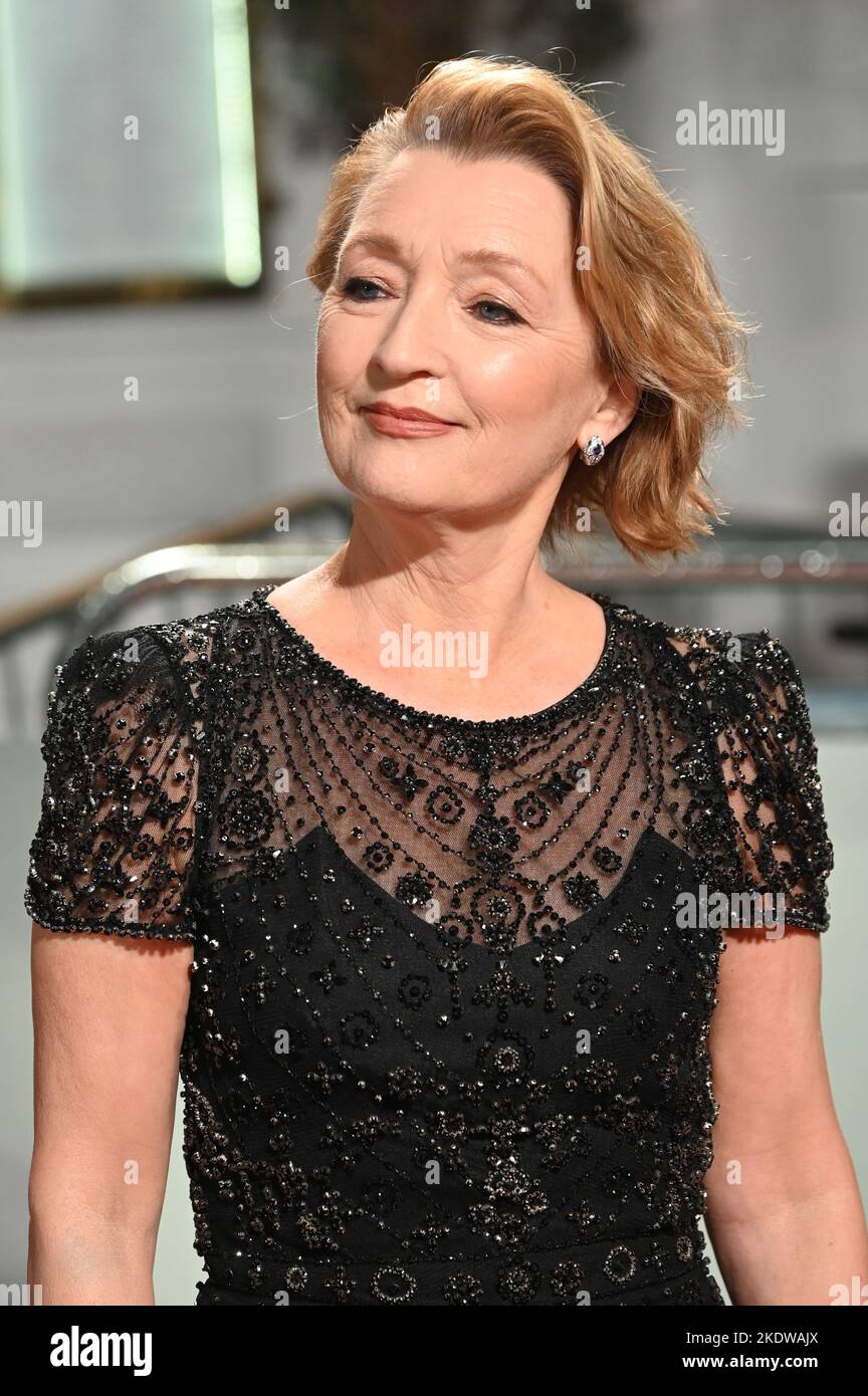 London, UK. 8th November, 2022. Lesley Manville attends Netflix Present the world Permiere - The fifth season of The Crown at Theatre Royal, Drury Lane, on 8 November London, UK. Credit: See Li/Picture Capital/Alamy Live News Stock Photo