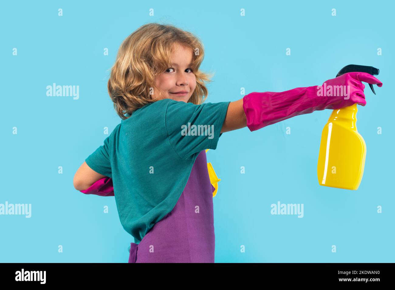 Children helping with housekeeping, cleaning the house. Housekeeping at