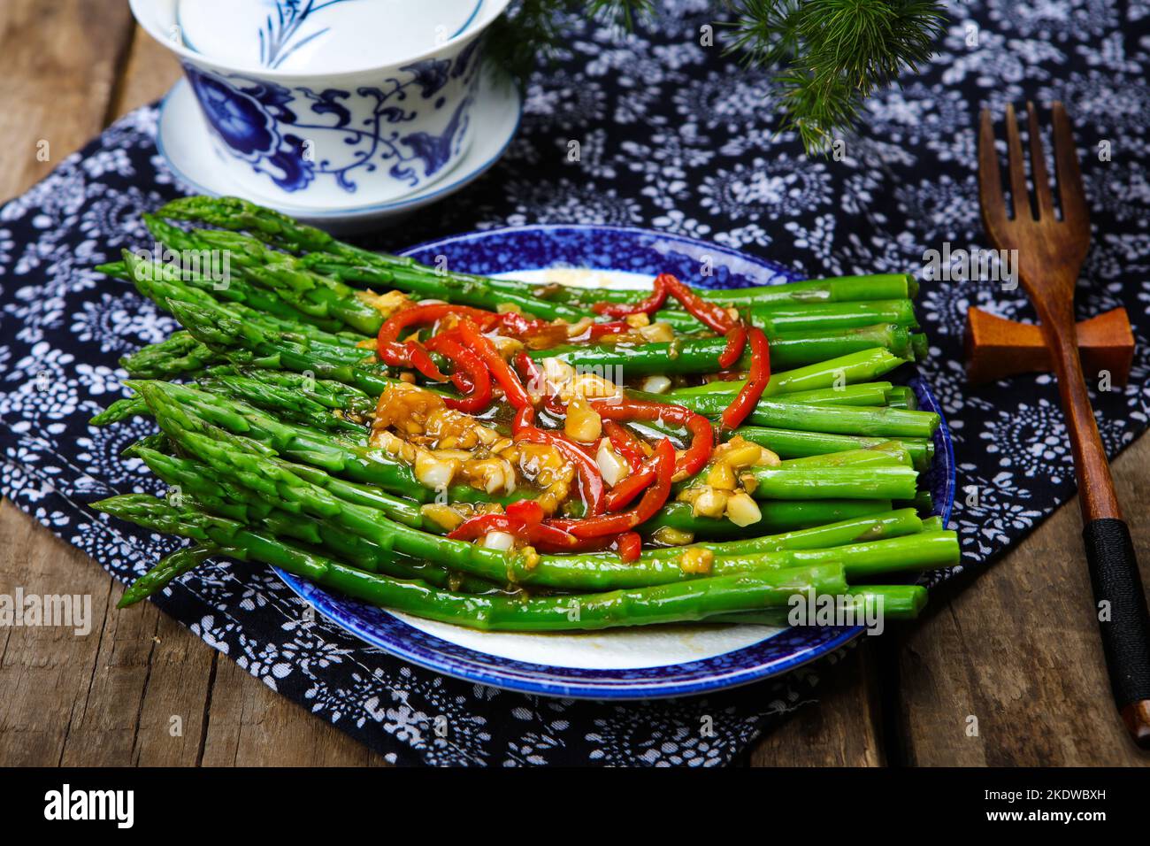 A plate of oil spray asparagus Stock Photo