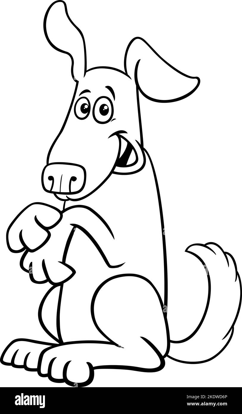 Black and white cartoon illustration of happy dog comic animal ...