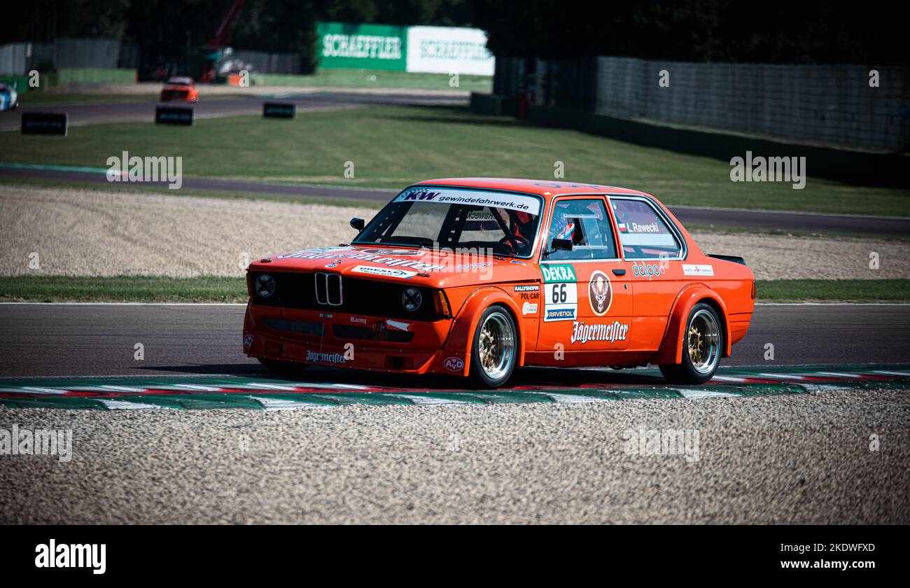 BMW 320i vintage car racing on track old fashioned motor sport. Imola, Italy, june 18 2022. DTM Stock Photo
