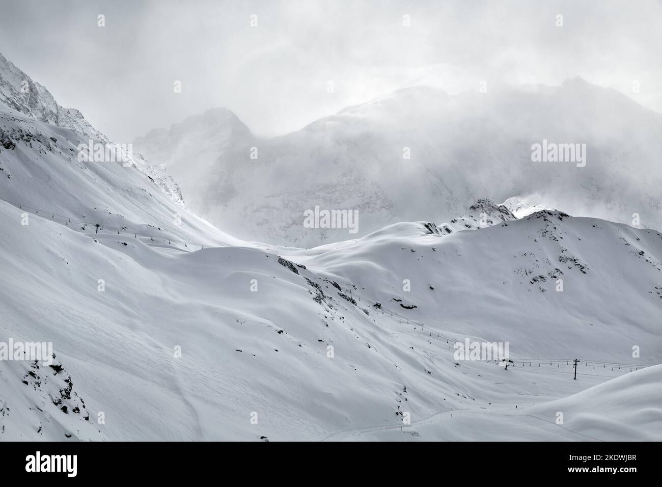 Skiing slopes from the top Stock Photo