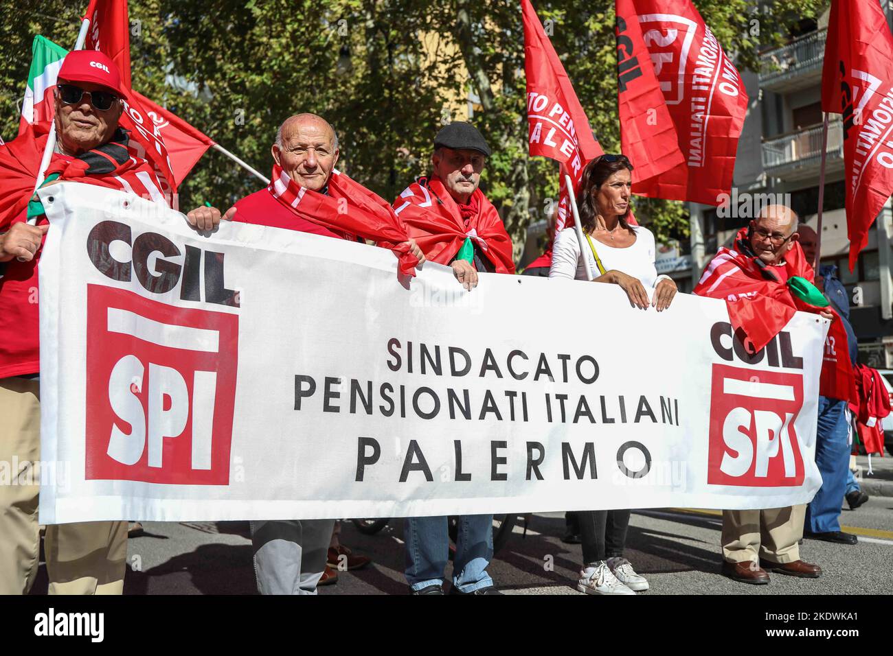 Palermo, Italy. 7th Nov, 2022. Trade unions protest due to the costof