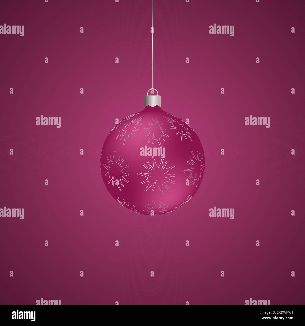Christmas tree toy. Glass ball and coronavirus. Virus ornament. Colored vector illustration. Isolated pink background. Stock Vector
