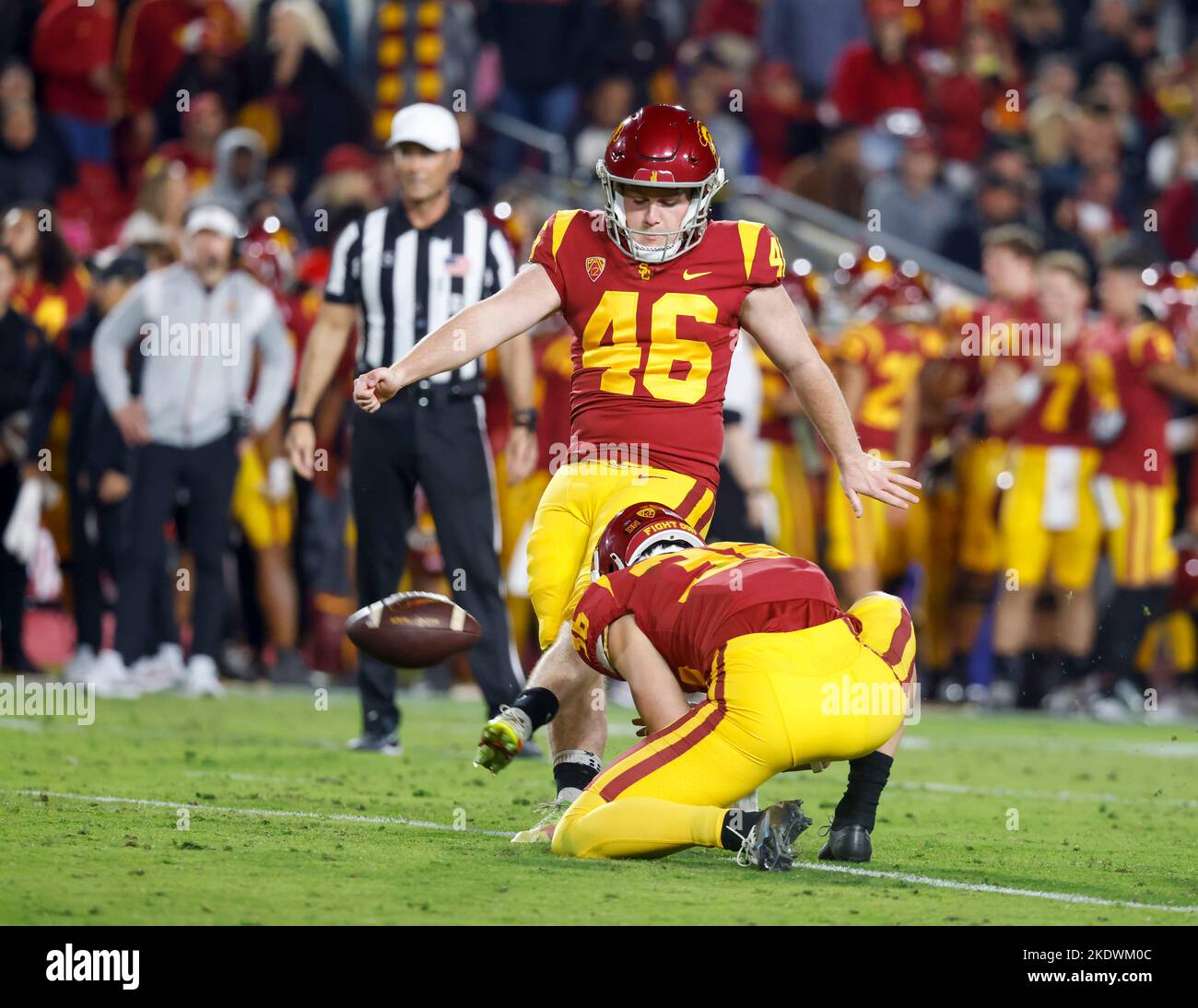 November 05 2022 USC Trojans Place Kicker Denis Lynch 46 In Action november-05-2022-usc-trojans-place-kicker-denis-lynch-46-in-action