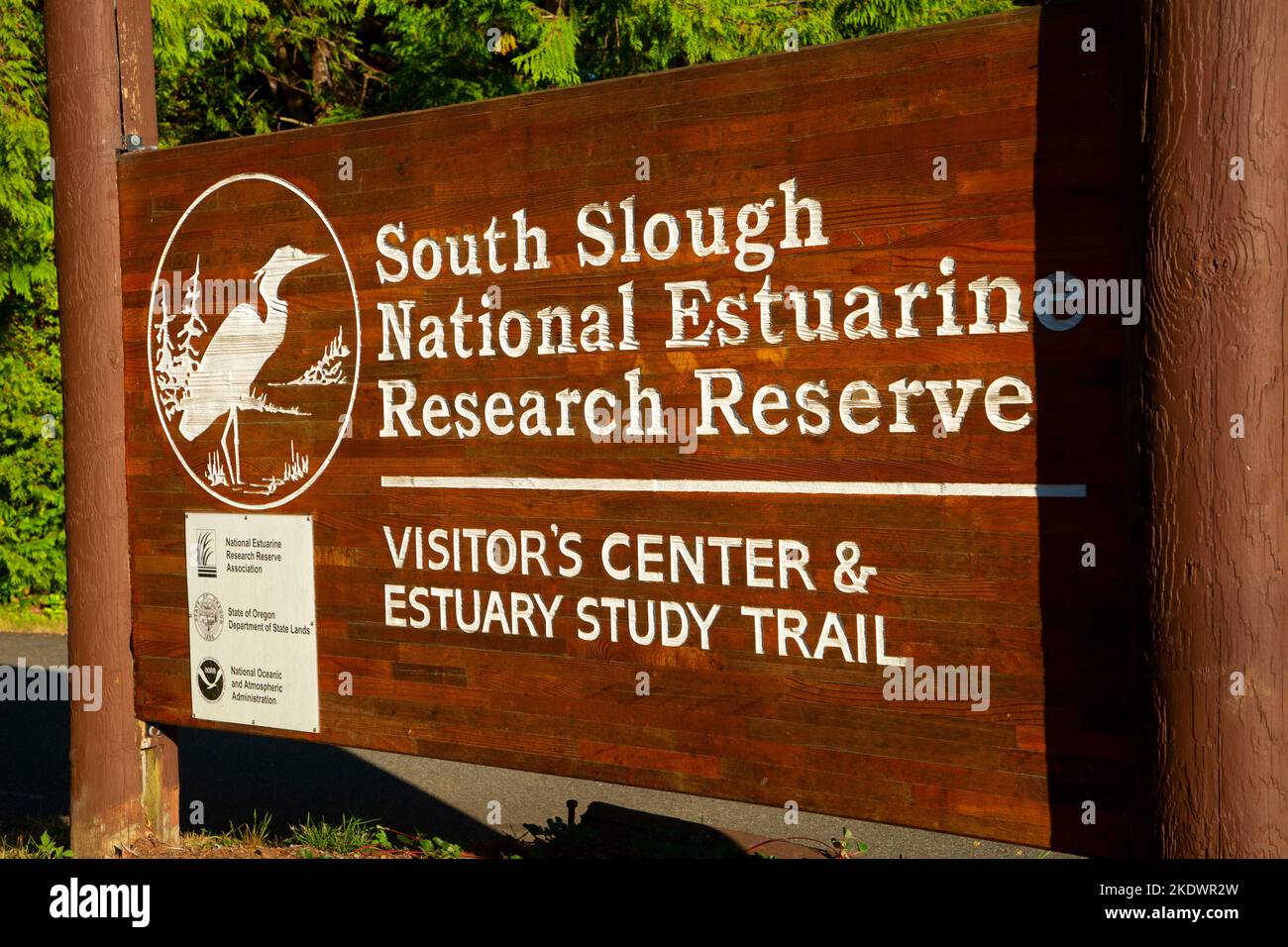 Entrance sign, South Slough National Estuarine Research Reserve, Oregon Stock Photo