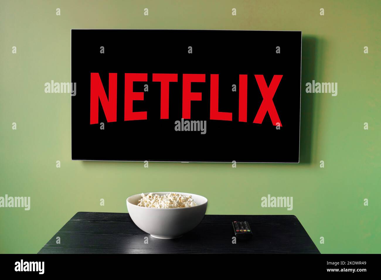 TV Television with Netflix logo on screen. Stock Photo