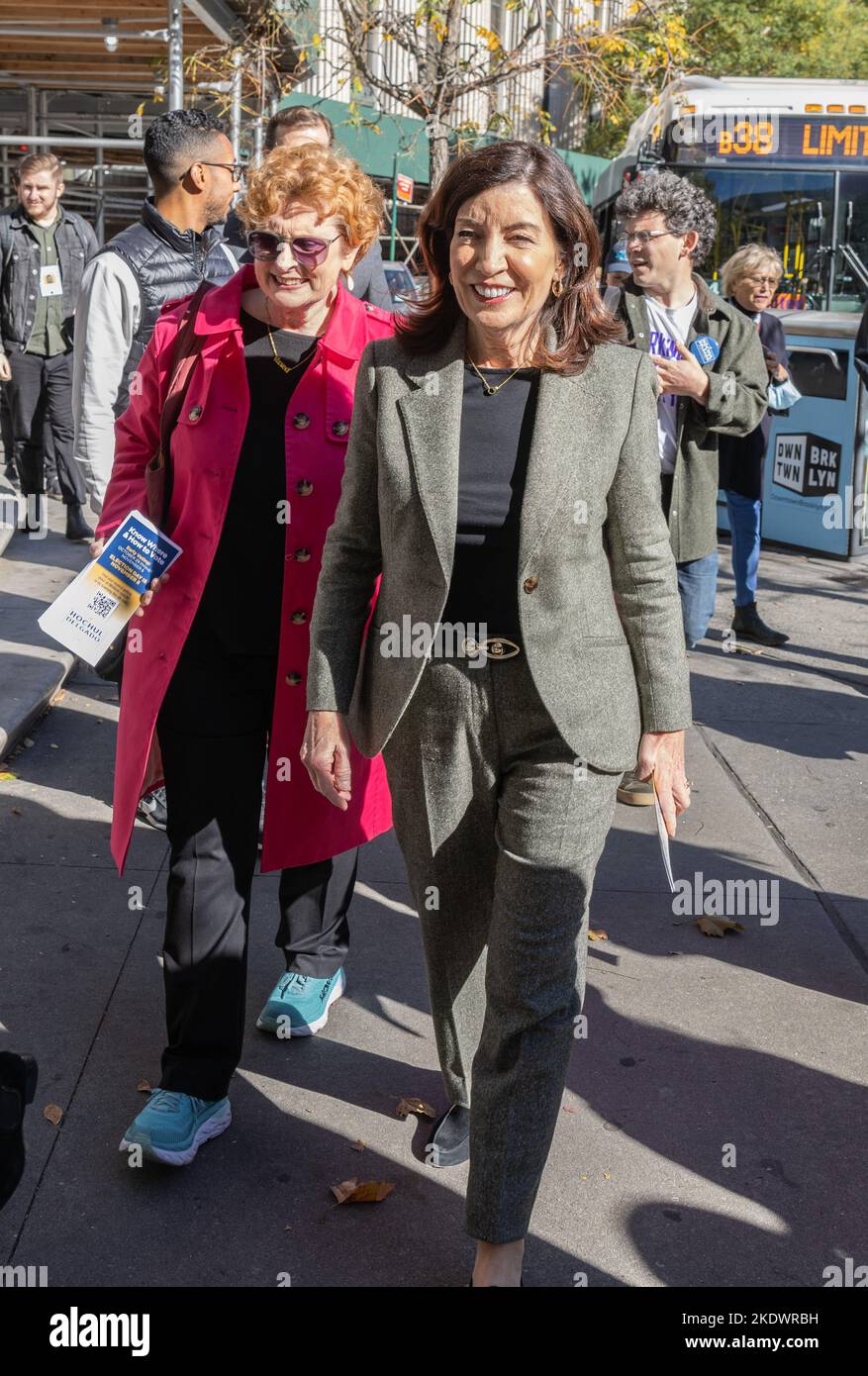 BROOKLYN, N.Y. — November 8, 2022: New York Governor Kathy Hochul (D) campaigns in Brooklyn on Election Day 2022. Stock Photo