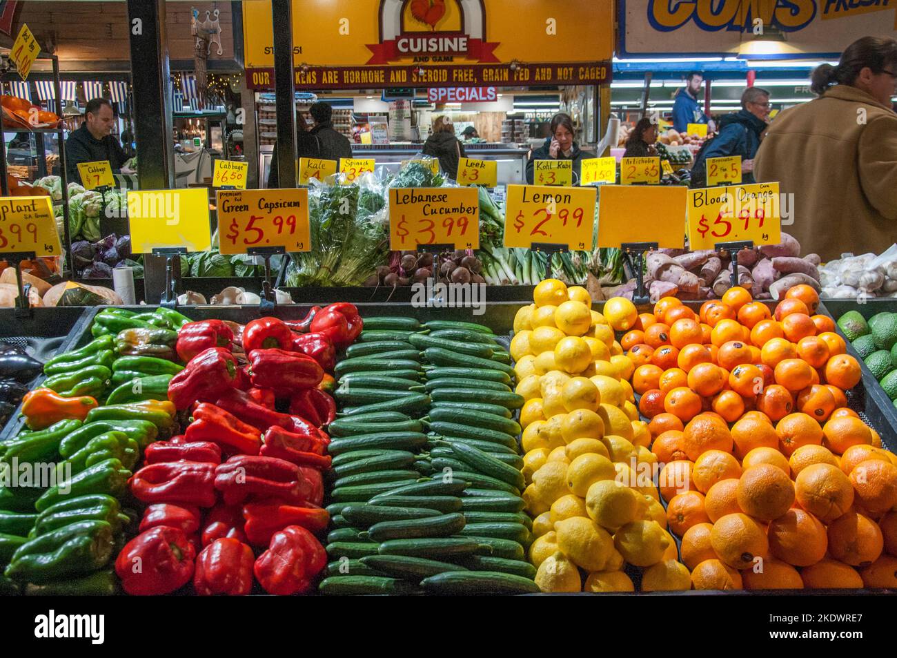 Specialty greengrocer at Adelaide Central Market, South Australia Stock