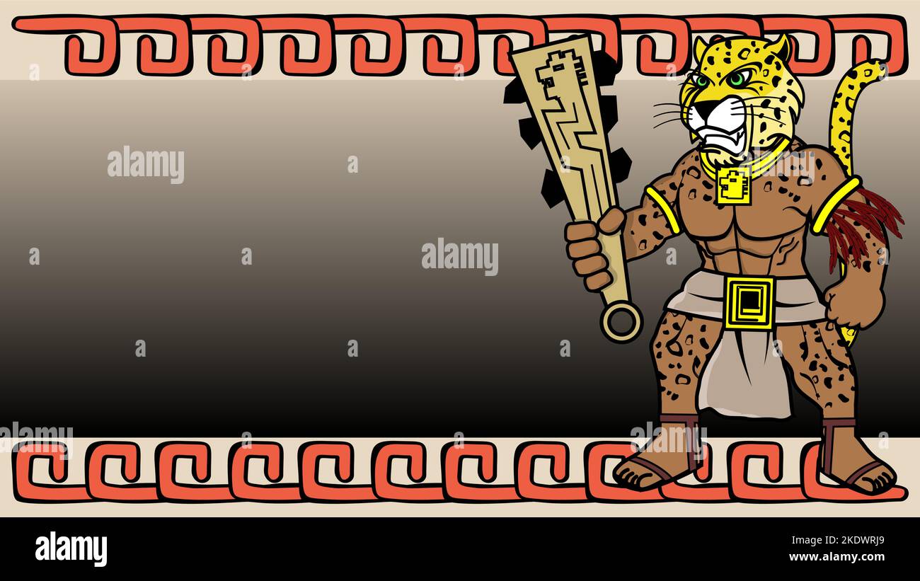 mexican aztec warrior tezcatlipoca god cartoon illustration background. poster vector format Stock Vector