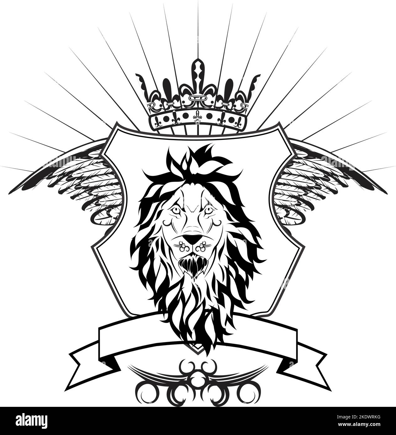 lion tribal head tattoo winged crest coat of arms emblem. insignia isolated vector illustartion Stock Vector
