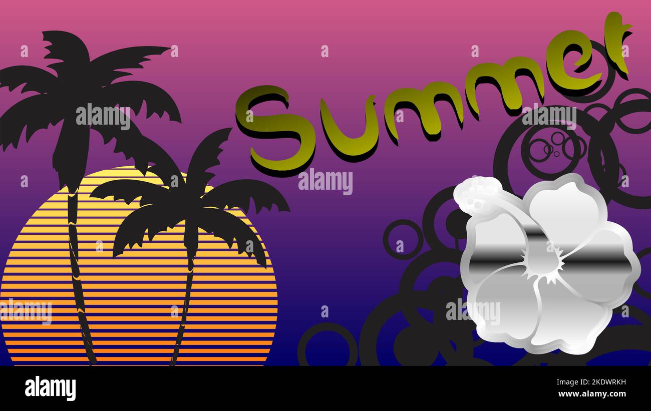 tropical flower chrome retro style summer background illustration in