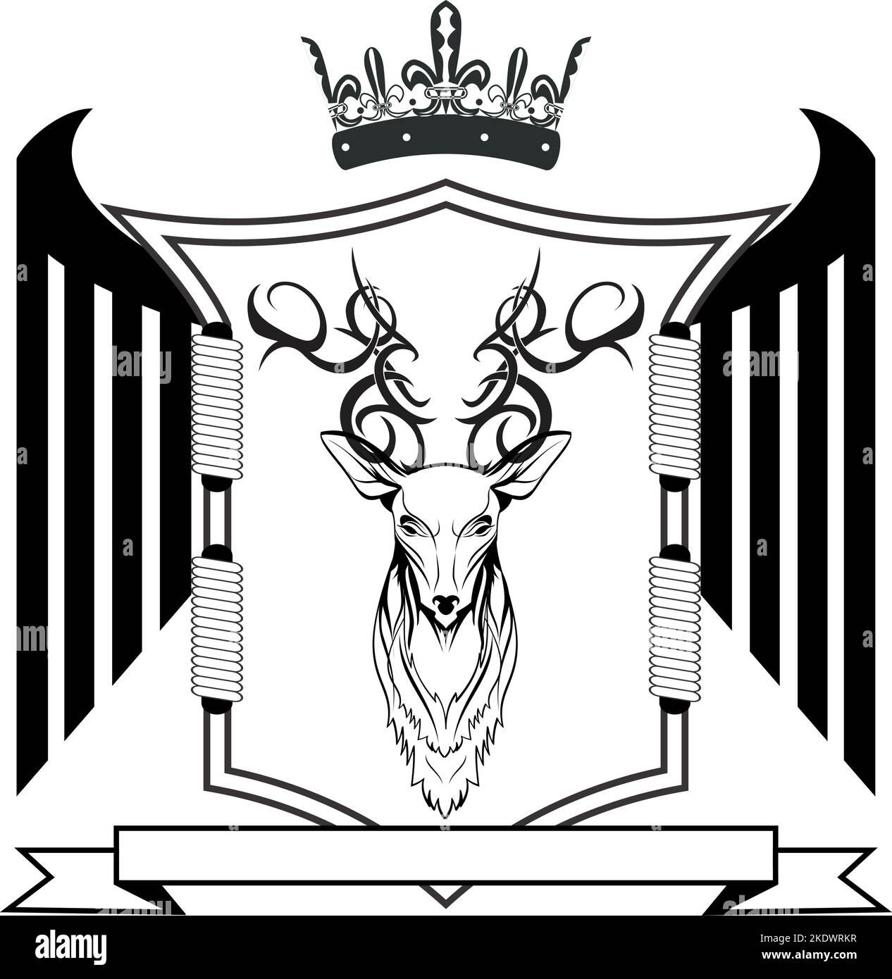 deer tribal head tattoo crest coat of arms emblem. winged insignia