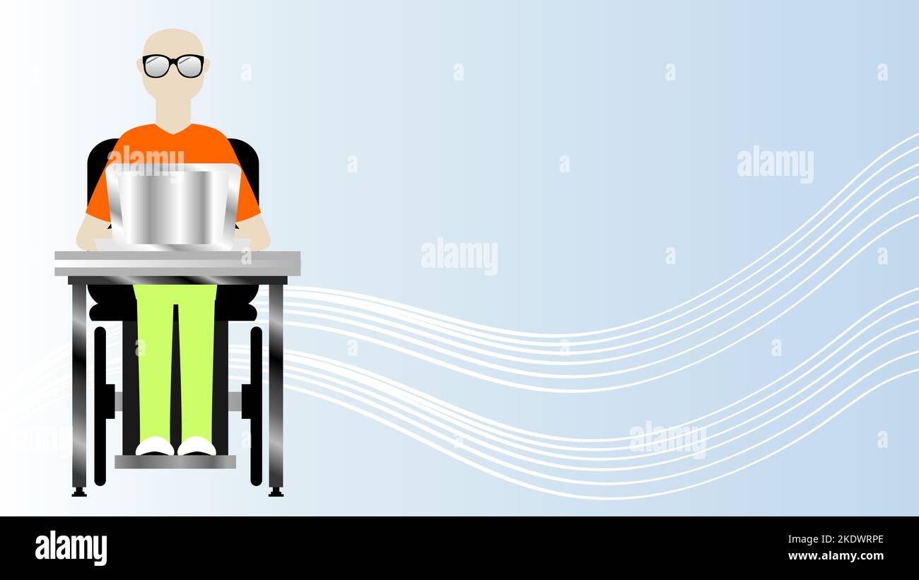 inclusive person working on computer mockup illustration postal banner ...