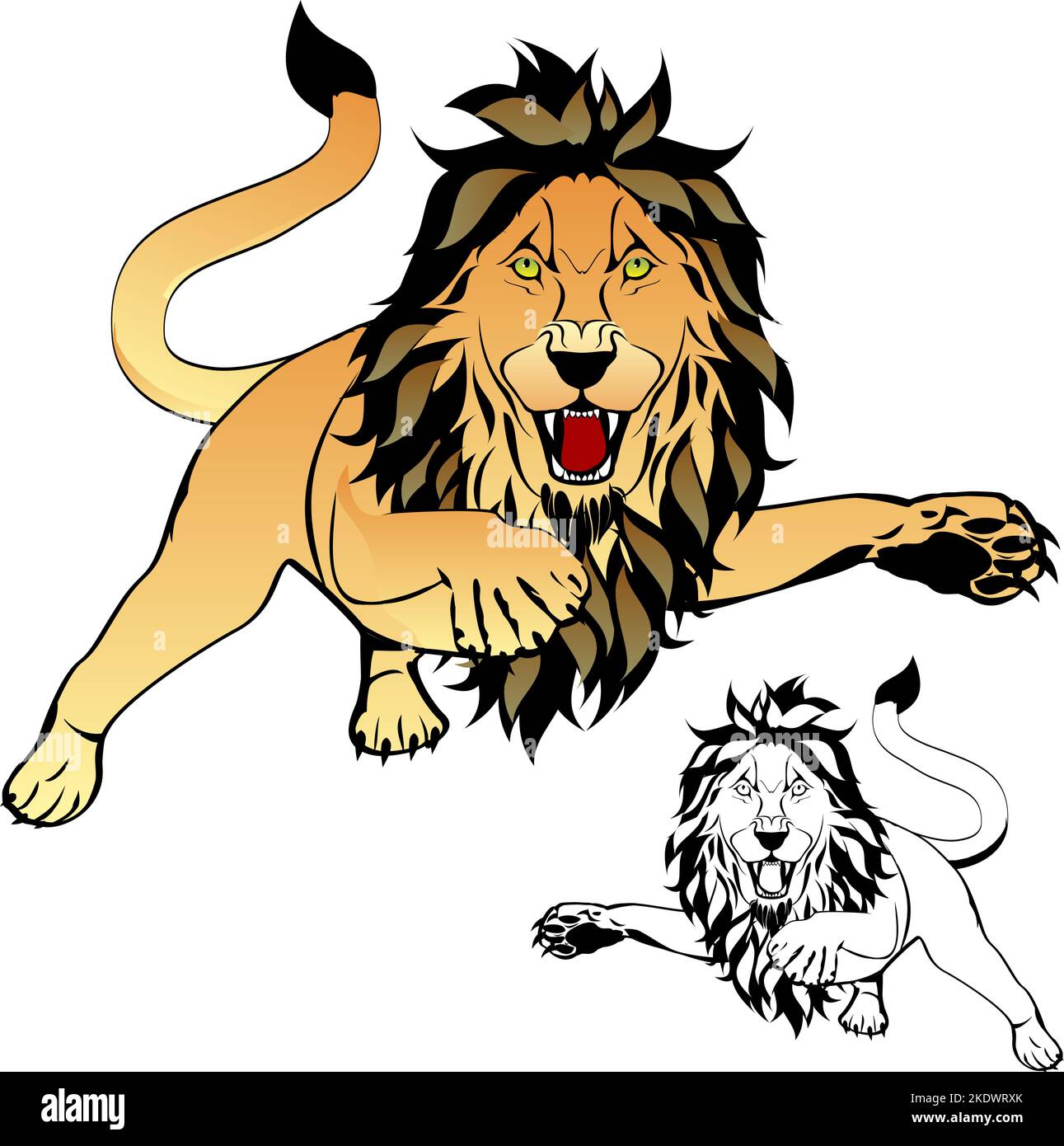 lion tattoo illustration isolated colorful set design in vector format Stock Vector