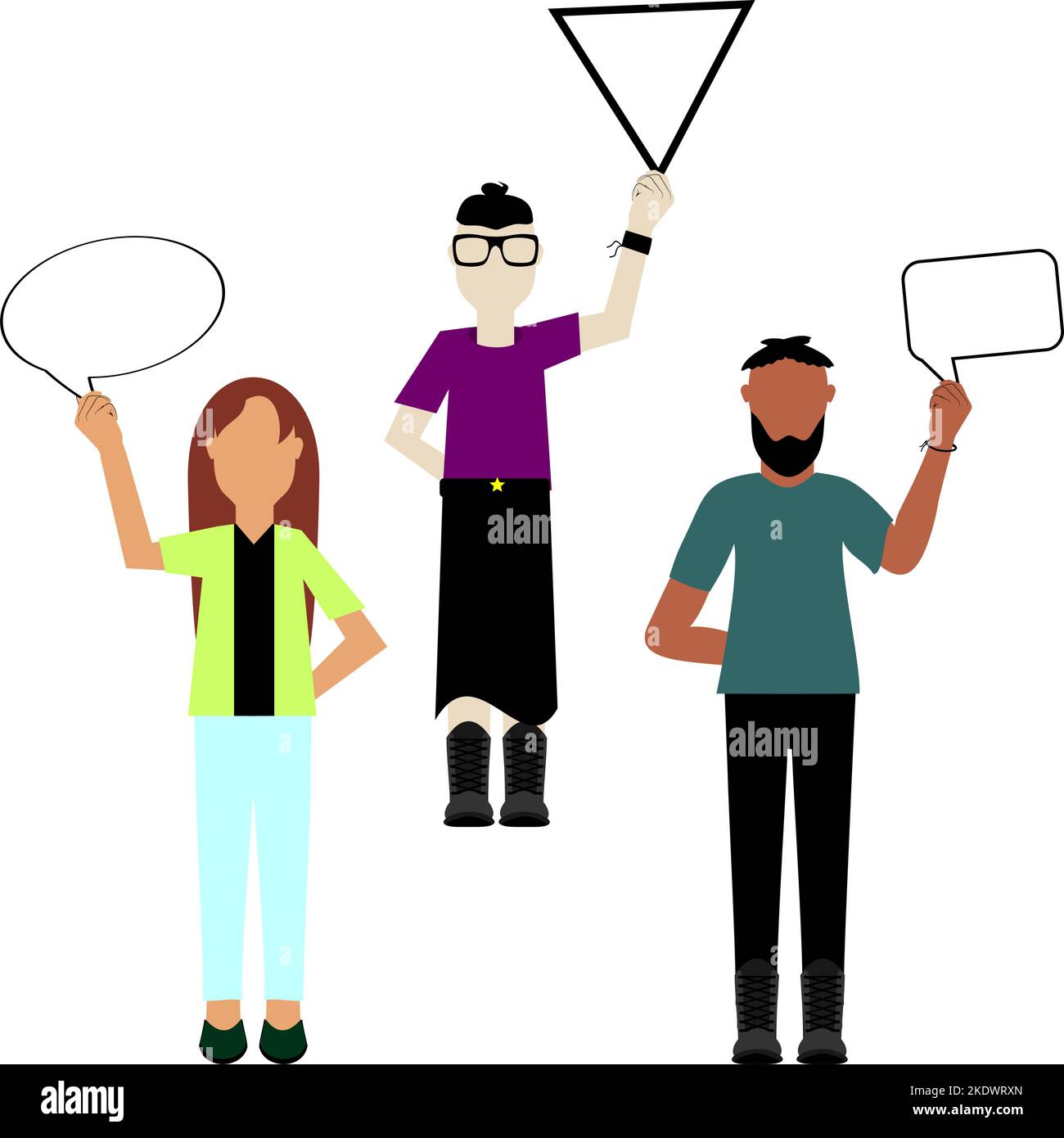 inclusive people holding empty placard billboard cartoon illustration set in vector format Stock Vector