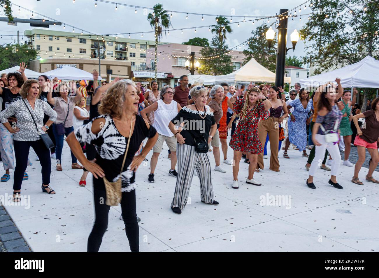 Miami Beach Florida,Normandy Isle Day of the Dead Salsa Party,Zumba line group dancing dancers fun,group dancing fun,woman women lady female couple co Stock Photo