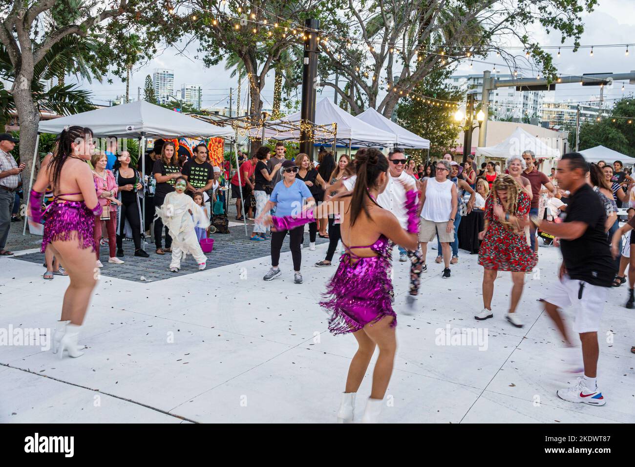 Miami Beach Florida,Normandy Isle Day of the Dead Salsa Party,Zumba line group dancing dancers fun,man men male woman women lady female couple couples Stock Photo