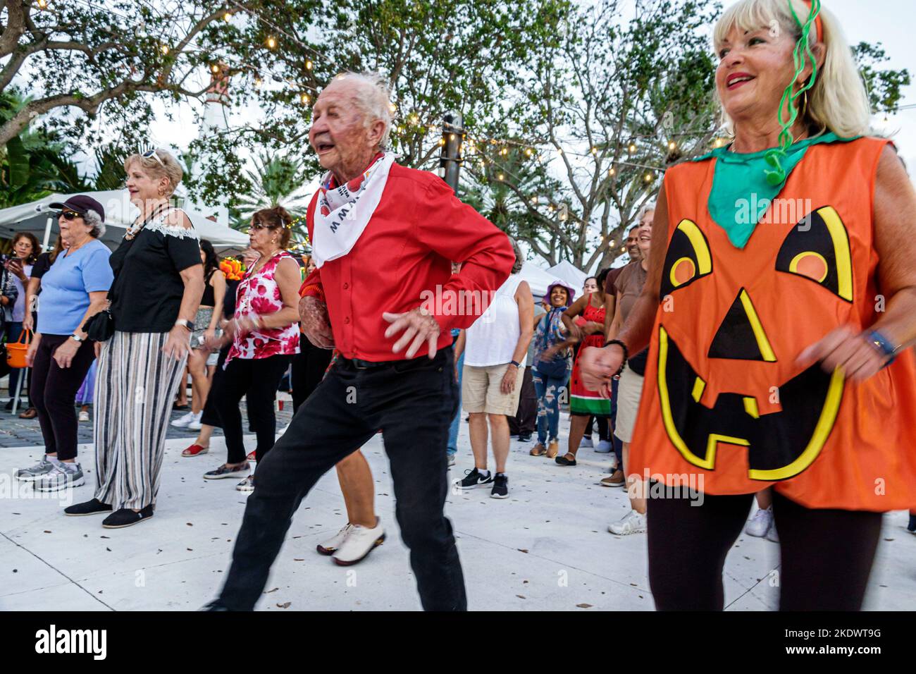 Miami Beach Florida,Normandy Isle Day of the Dead Salsa Party,man men male woman women lady female couple couples adult adults,senior seniors citizen Stock Photo