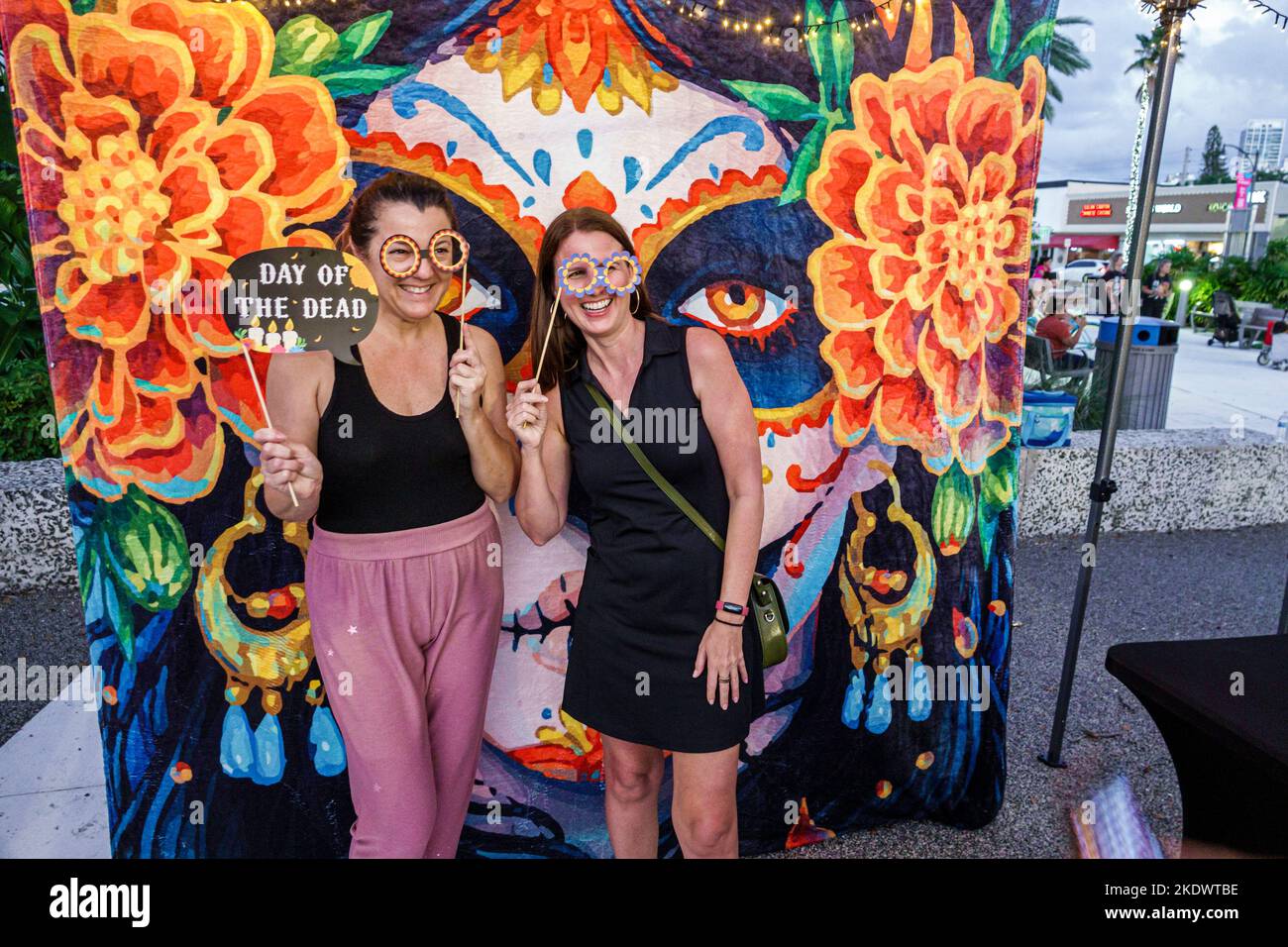 Miami Beach Florida,Normandy Isle Day of the Dead Salsa Party,woman women lady female adult adults friends,Hispanic Latin Latino ethnic immigrant immi Stock Photo