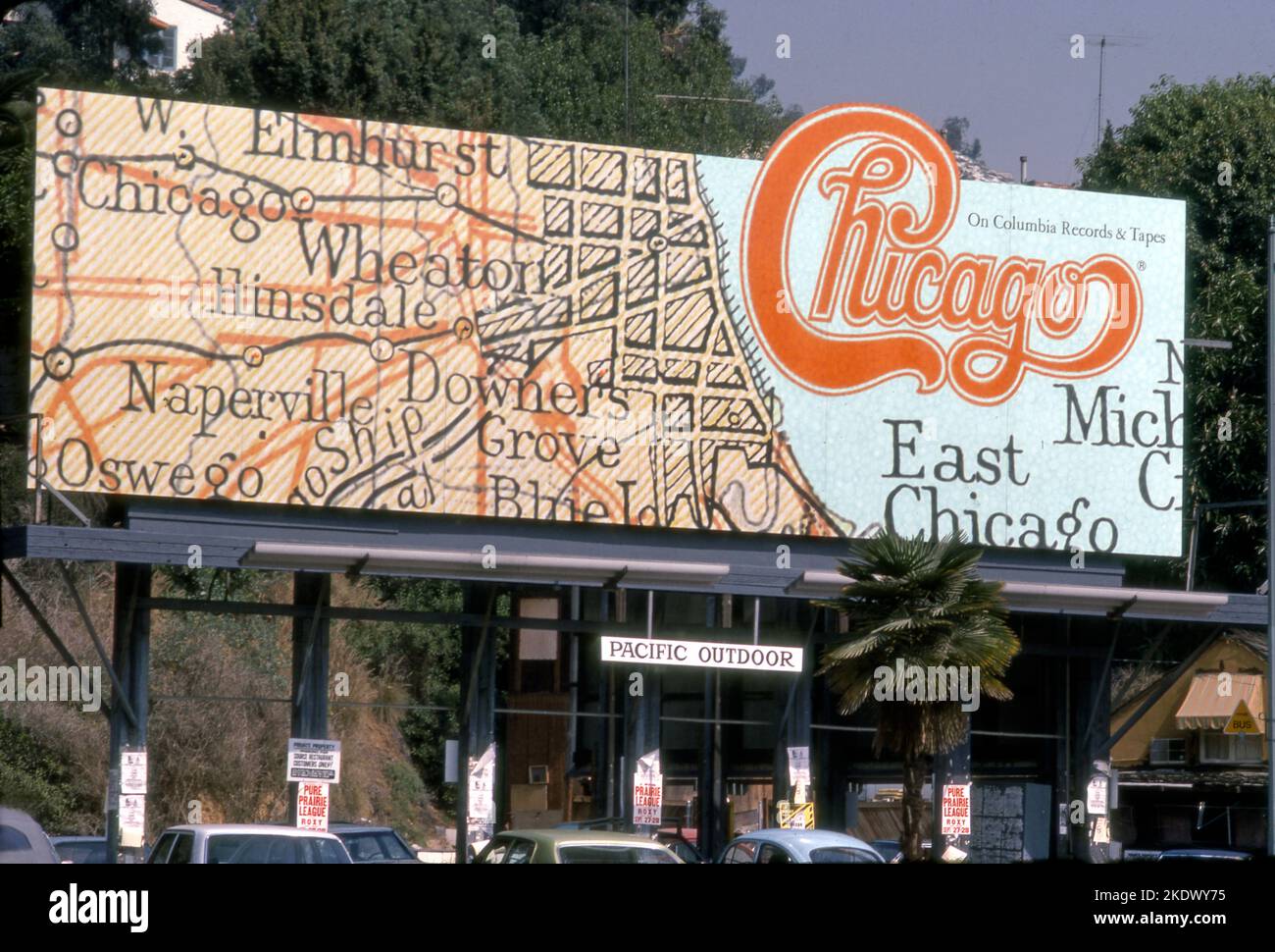 Chicago billboard on the Sunset Strip in Los Angeles, CA for record Chicago XI released in 1977. Stock Photo