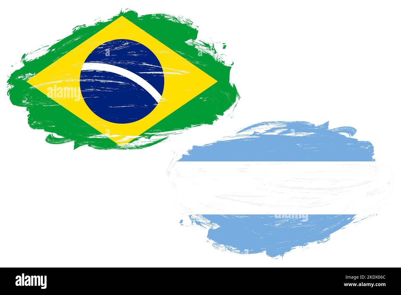 Brazil and argentina flag together on a white stroke brush background ...