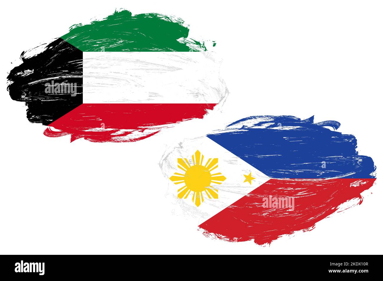Kuwait and philippines flag together on a white stroke brush background Stock Photo