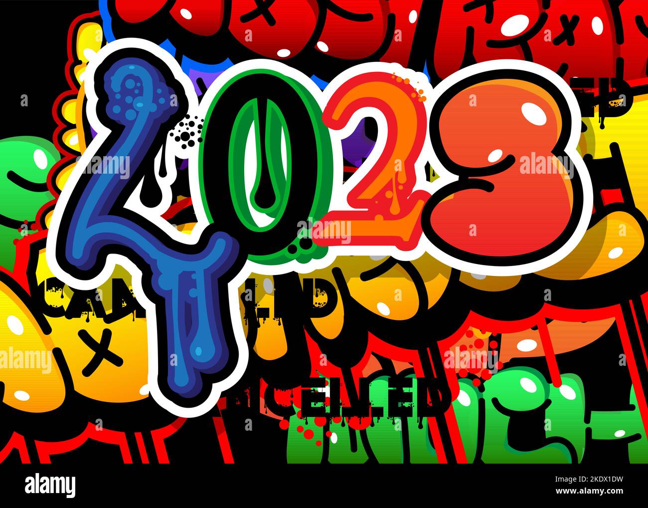 2023. Graffiti tag. Abstract modern street art decoration performed in