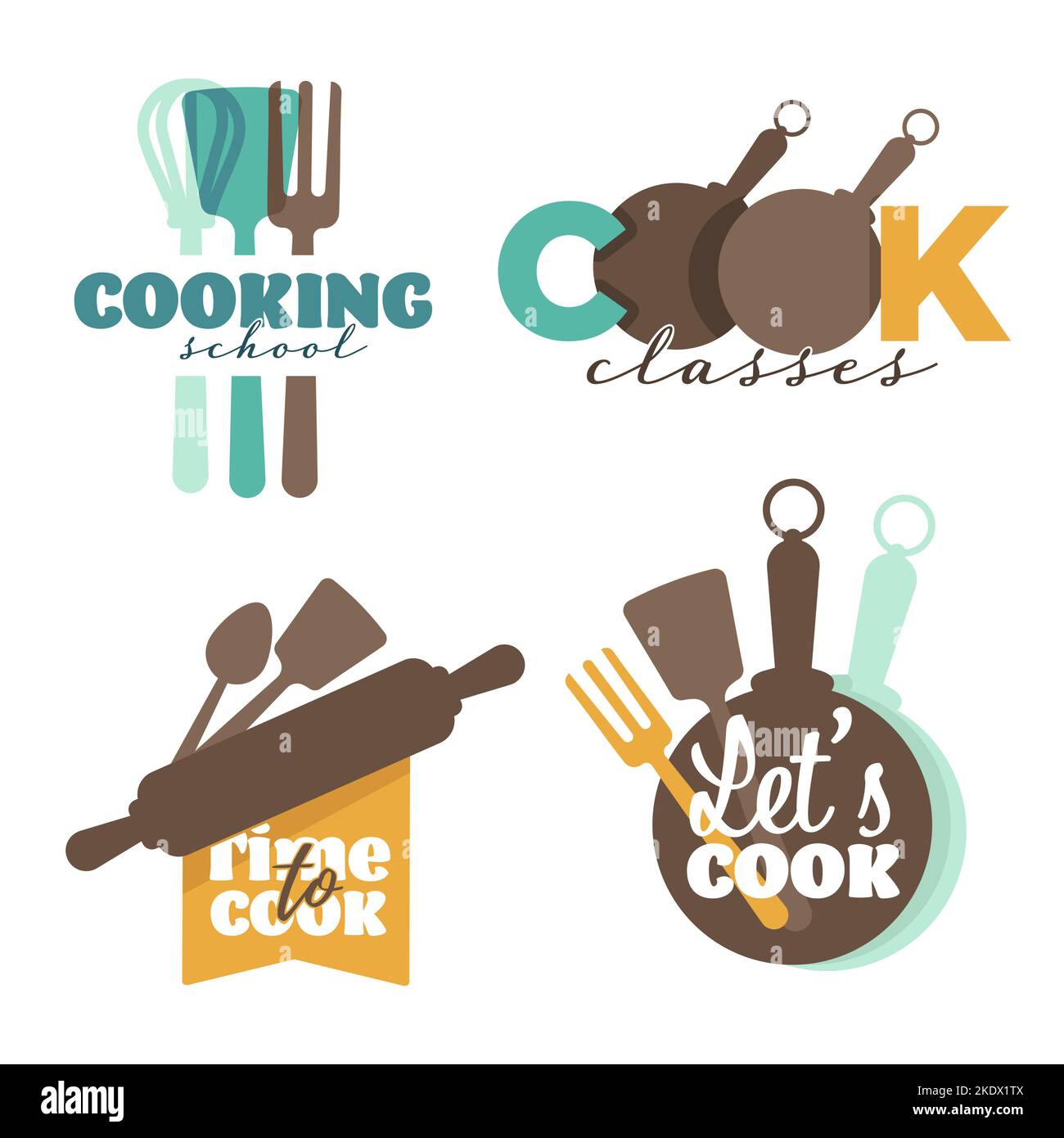 Kitchenware and cutlery cooking school or classes isolated icons vector Stock Vector