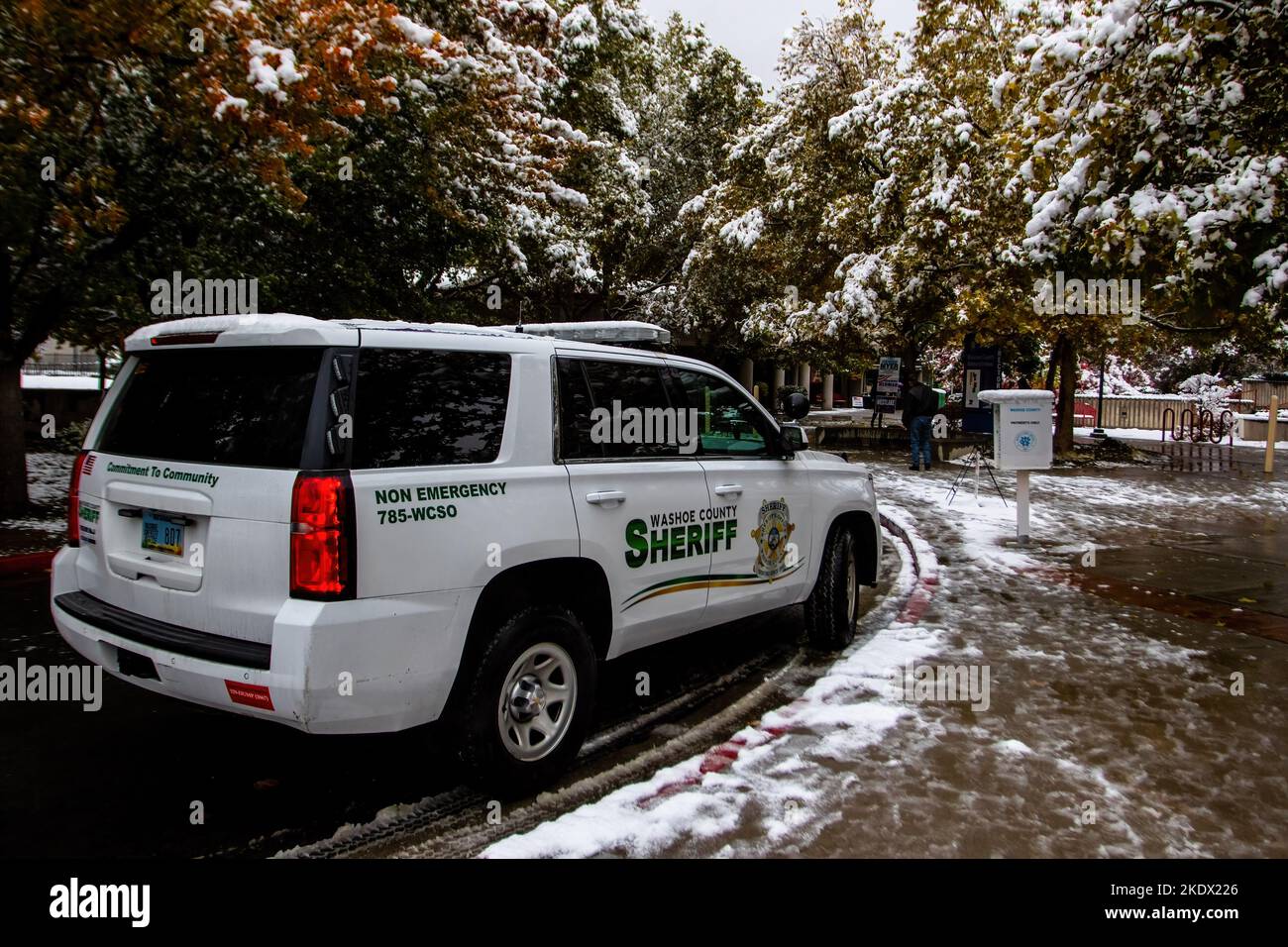 Reno, United States. 08th Nov, 2022. Local Sheriffs at a voting location. Election day in Northern Nevada is met with a winter storm but turn remained busy for in person voting. Along side local elections the state will also vote on a Senator position and State Governor. (Photo by Ty O'Neil/SOPA Images/Sipa USA) Credit: Sipa USA/Alamy Live News Stock Photo