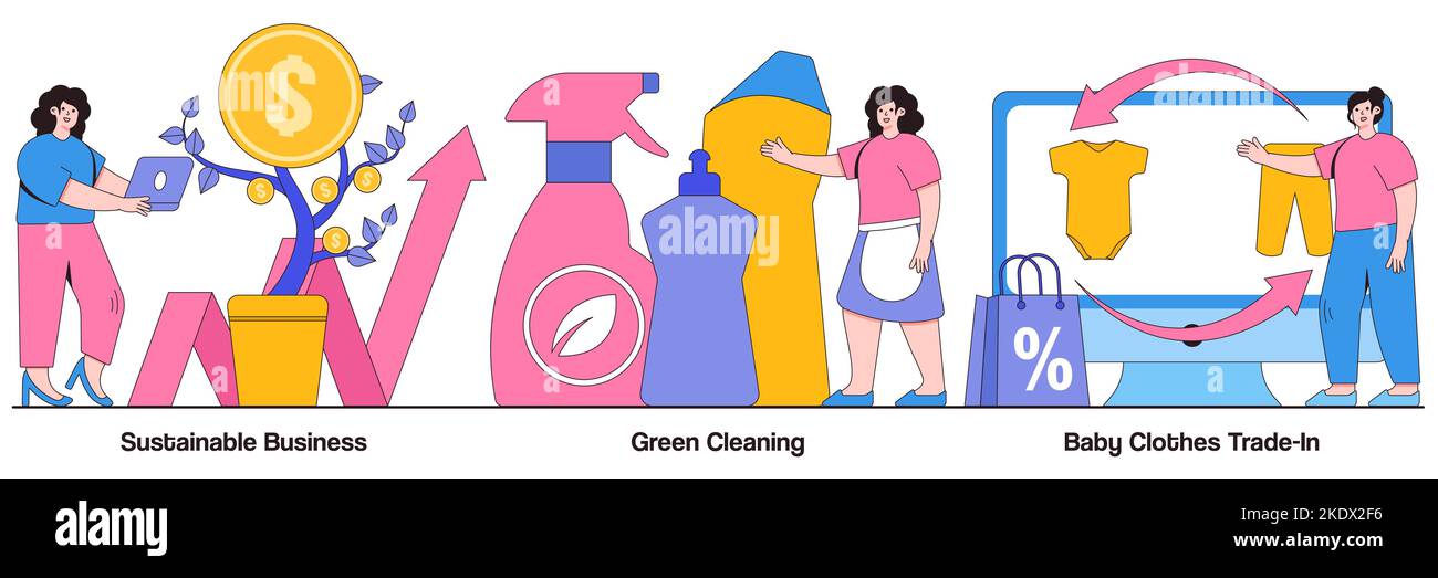Sustainable business, green cleaning, baby clothes tradein concept