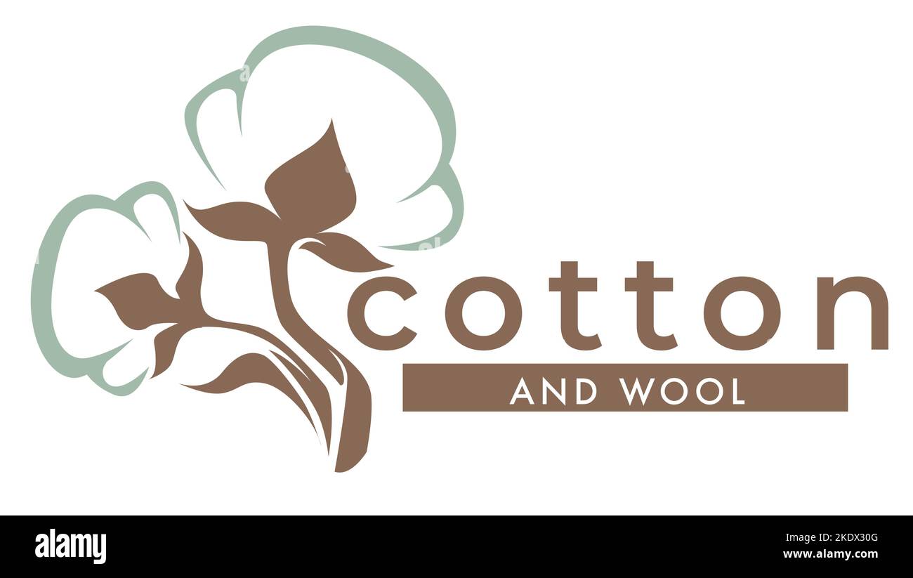 Cotton isolated icons pure and organic product vector textile industry field plant emblem Stock