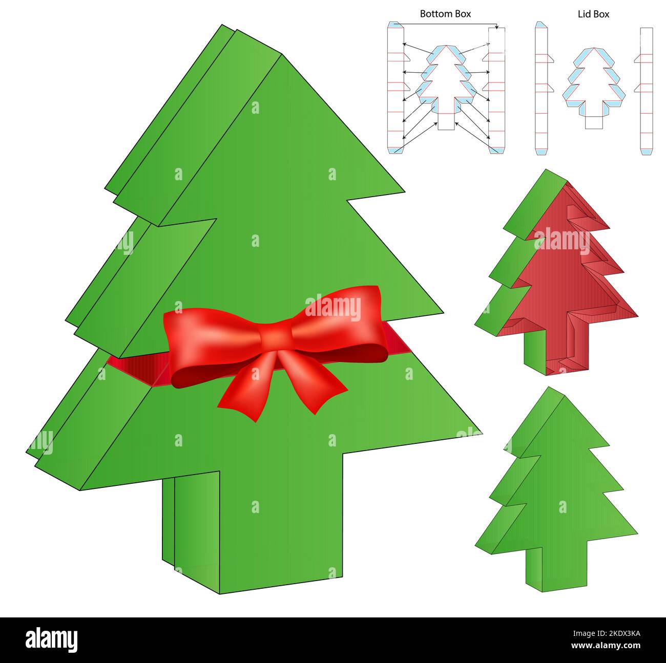 Christmas Tree Box packaging die cut template design. 3d mockup Stock