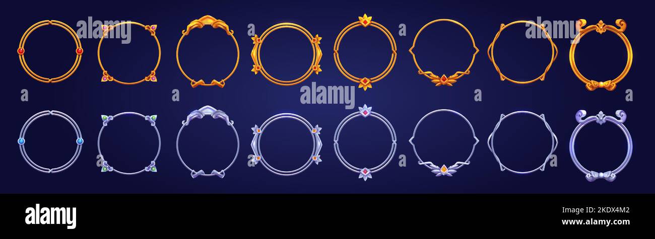Empty circle silver and gold frames in medieval style for game ui ...
