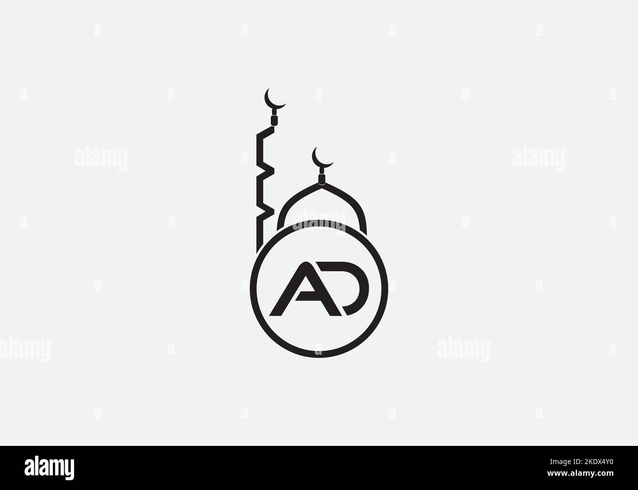 Islamic mosque logo and minar logo and symbol design vector with the letter and alphabets Stock Vector