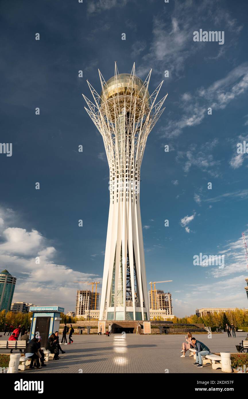 ASTANA, KAZAKHSTAN - OCTOBER 08, 2022: Bayterek tower is the main symbol of Kazakhstan in Astana city Stock Photo