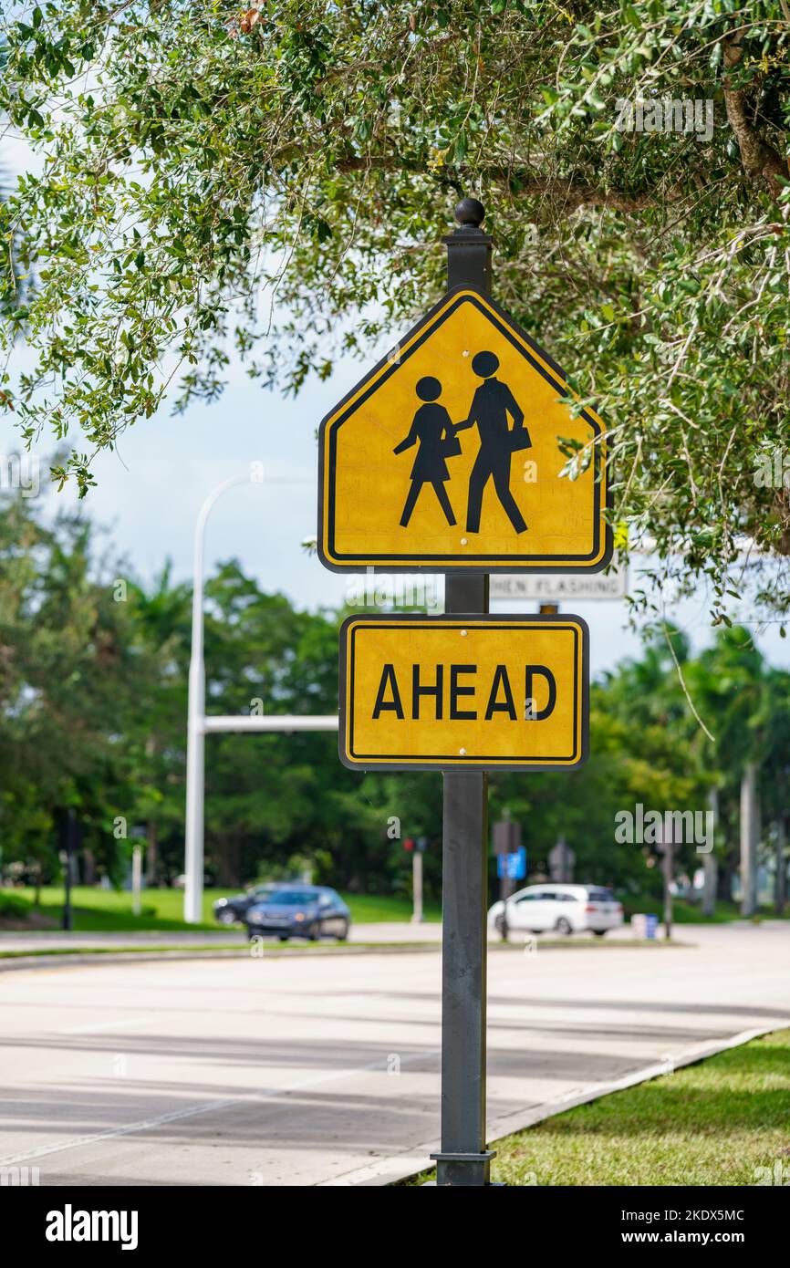 School Crossing Sign on the Street. Stock Image - Image of obey