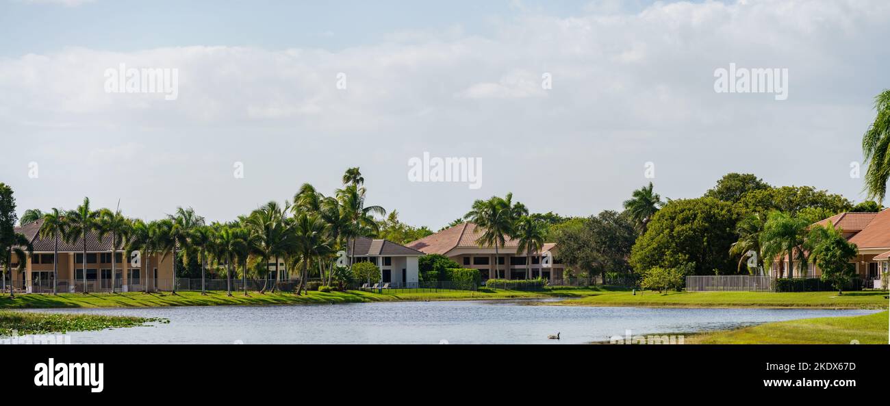 Panorama photo of luxury homes in Weston Florida on a lake Stock Photo Alamy