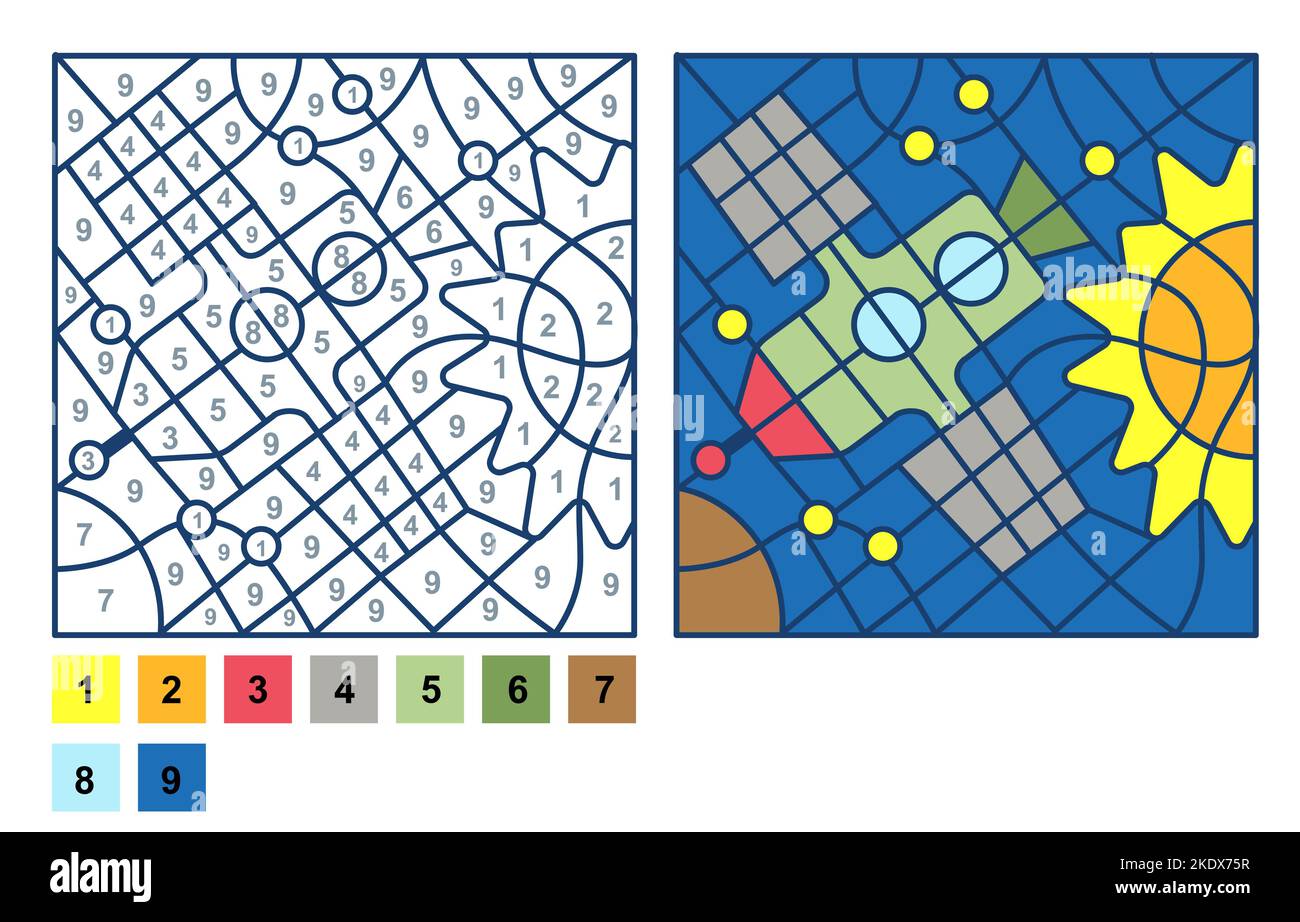 Vector coloring book page, Puzzle game, Color by number satellite ...