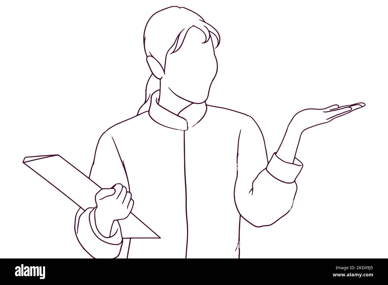 businesswoman raise her palm hand drawn style vector illustration Stock