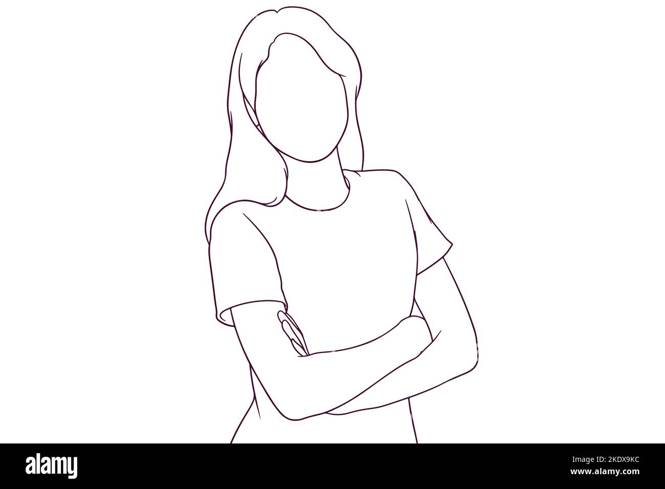 beautiful girl with crossed arms hand drawn style vector illustration